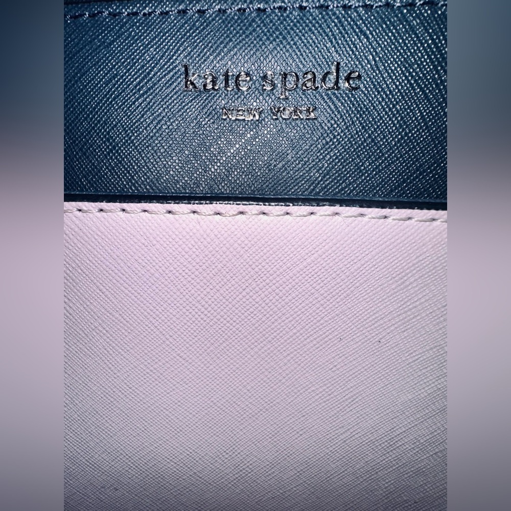 Kate Spade Large 3 tone leather handbag. Baby Lilac, Navy & White. EUC. - Picture 13 of 15